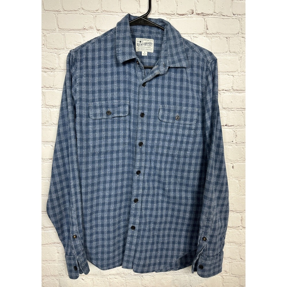 Lucky Brand Saturday Stretch long sleeve blue flannel button up shirt, sz S
